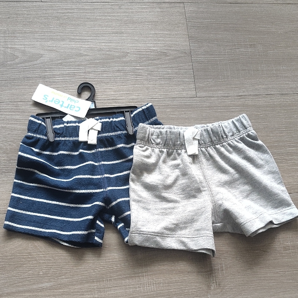 New Carter's Navy Stripe & Light Gray Knit Shorts Twin Pack
